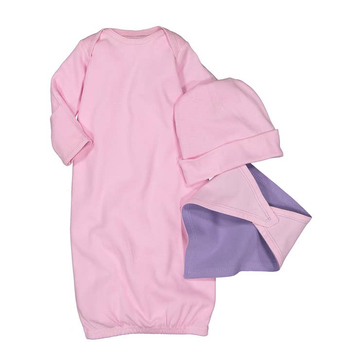 Rabbit Skins Newborn Gift Pack w Gown, Hat & Bib-Rose Bud
 for wholesale on Faire0