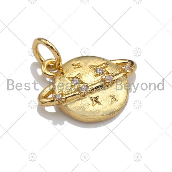 BestBeads&Beyond – Pendente/pingente individual por atacado – Amuleto Planeta Terra, Pingente Planeta CZ Micro Pave, Amuleto Estrela Terra Ouro Prata, 10x15mm, sku #Z11424