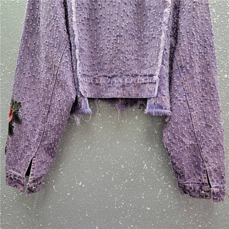 Purple JK061 3D Floral Edge Denim Jacket - Spring Fashion for wholesale on Faire5