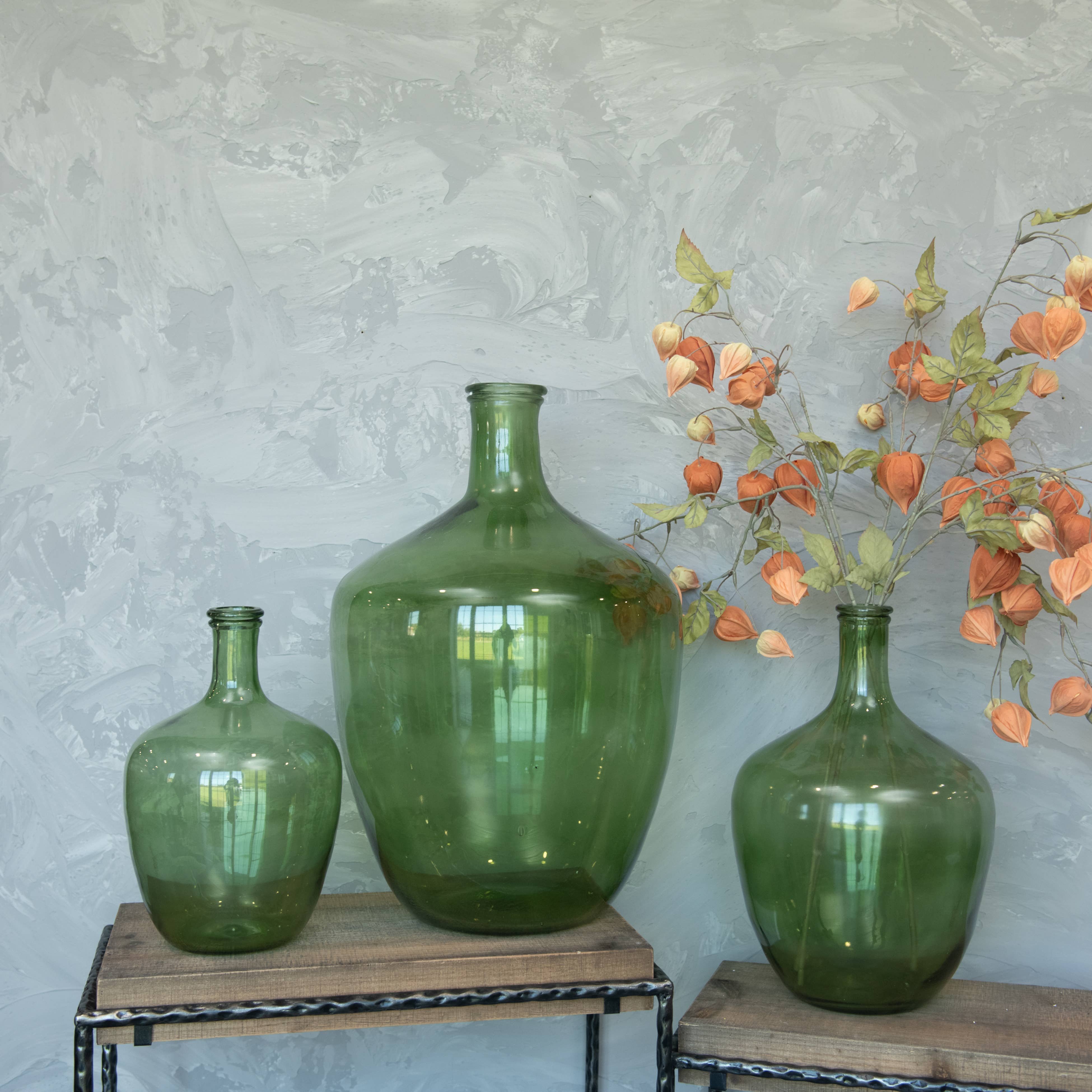 Ragon House – wholesale Dekorativt bordsobjekt – 22" GRÖN GLASFLASKA1