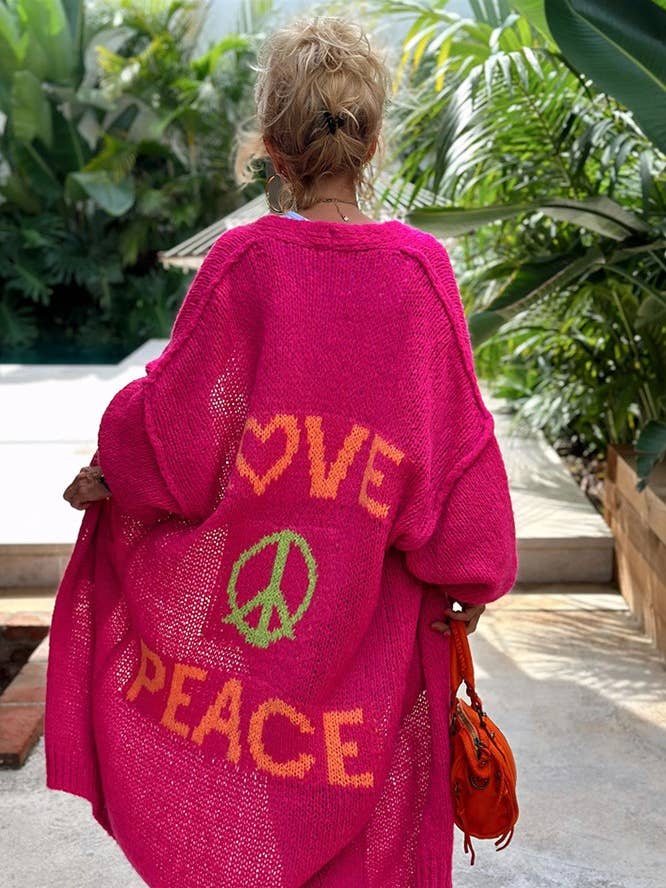 Rosa Clothing - Wholesale Cardigan - Women's - Love & Peace Exposed Seam Knit Sweater Long Cardigan