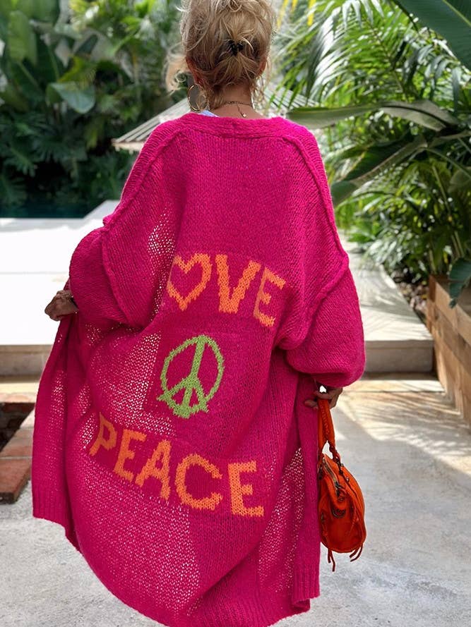 HIDDENBRAND - Wholesale Cardigan - Women's - Love & Peace Exposed Seam Long Maxi Knit Cardigan6