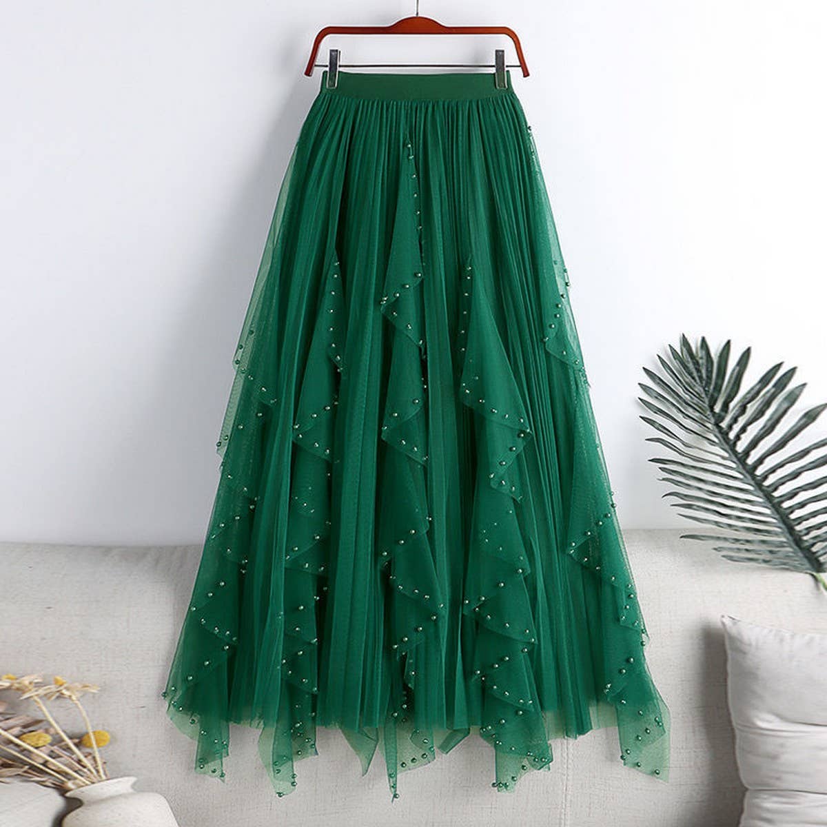 ACCITY - Wholesale Skirt - Women's - BEADED MESH PLEATED SKIRT A LINE TULLE SKIRT_CWBLS03987