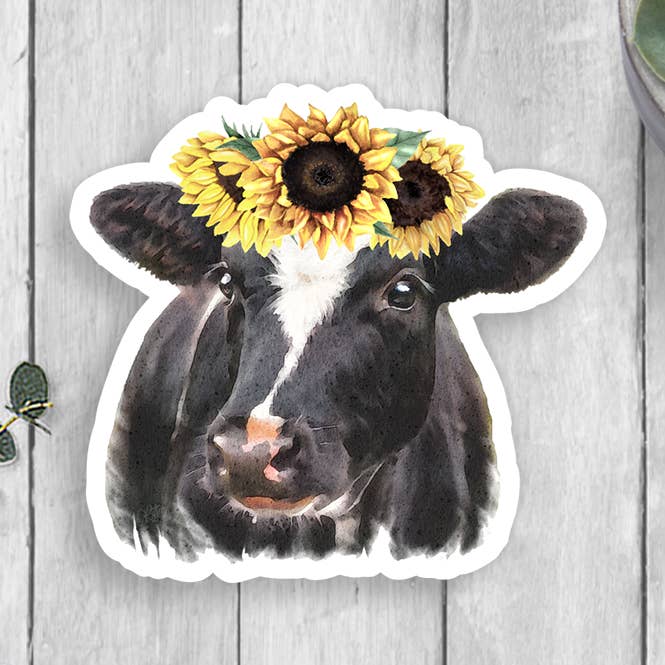 Sunflower Cow Vinyl Sticker for wholesale by Expression Design Co