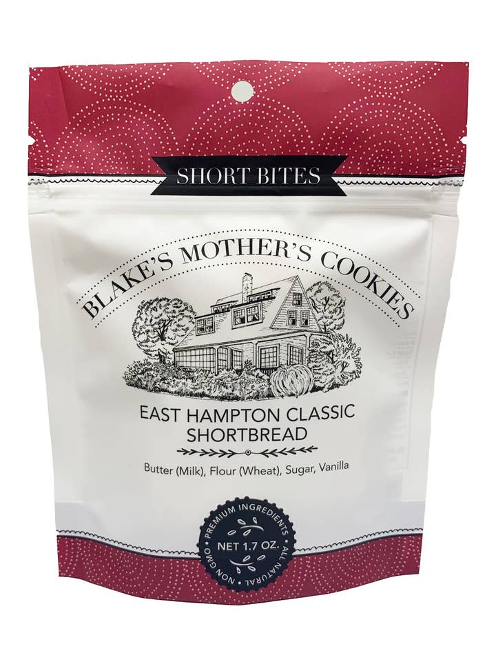 East Hampton Classic Shortbread
2.2 ounce pouch for wholesale by Blake's Mother's Cookies