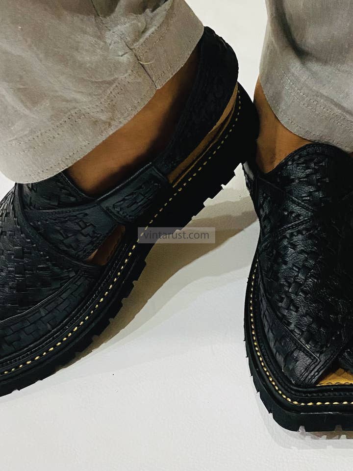 Black Men Peshawari Chappal , Stylish Unique Design Shoes for wholesale by vintarust