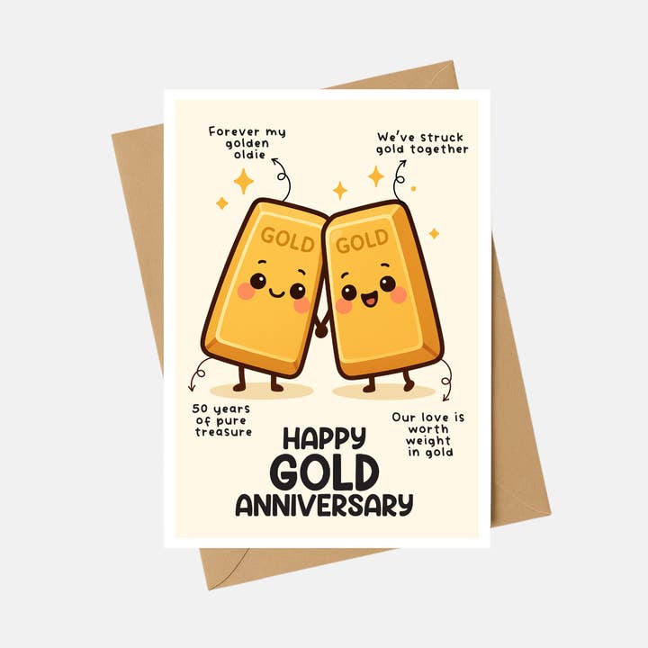 Anniversary Card - Gold Anniversary card - A6 for wholesale by The Playful Press