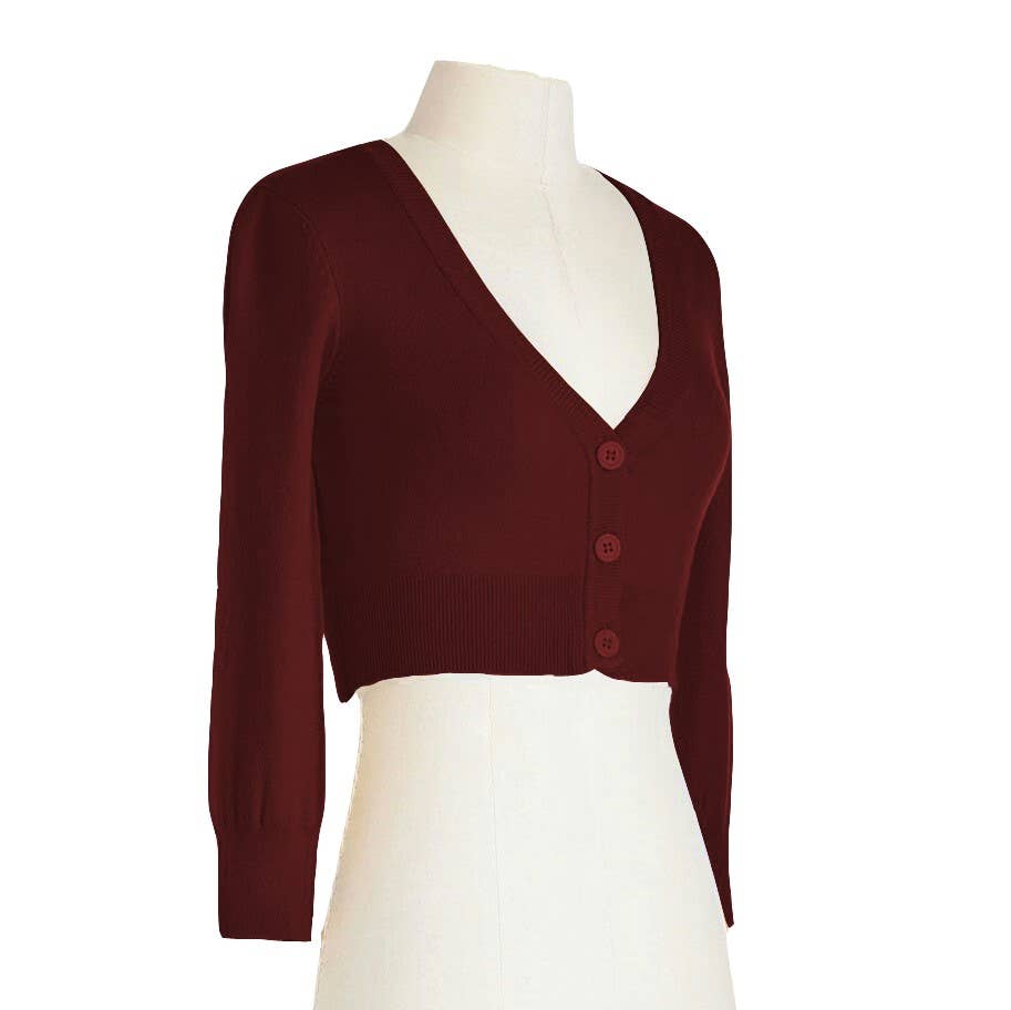 Mak - Wholesale Cardigan - Women's - Cropped Bolero 3/4 Sleeve V-Neck PLUS size Cardigan CO129PL13