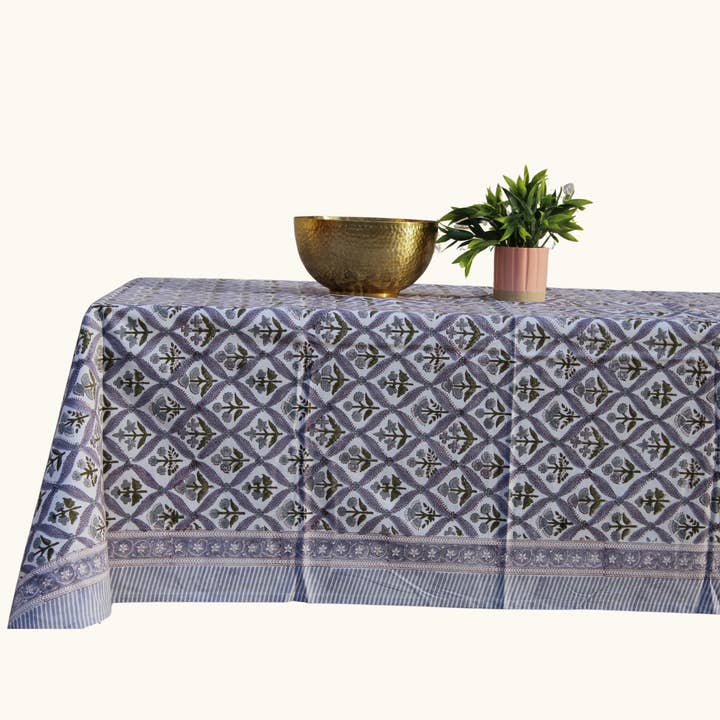 Bleu Jardin - Handblock Print Cotton Tablecloth for wholesale by House of Alaan