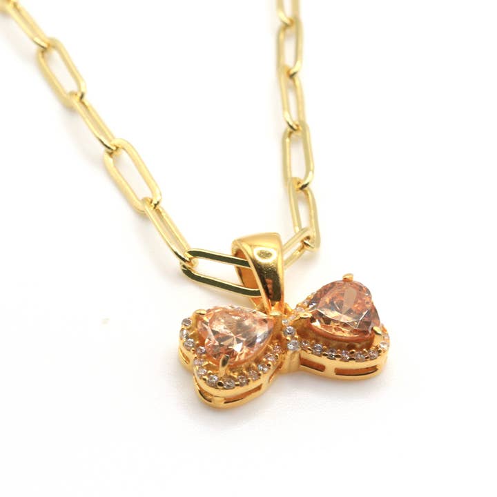Cute peach bow pendant Gold-filled Paperclip Necklace for wholesale by Jessica Santander