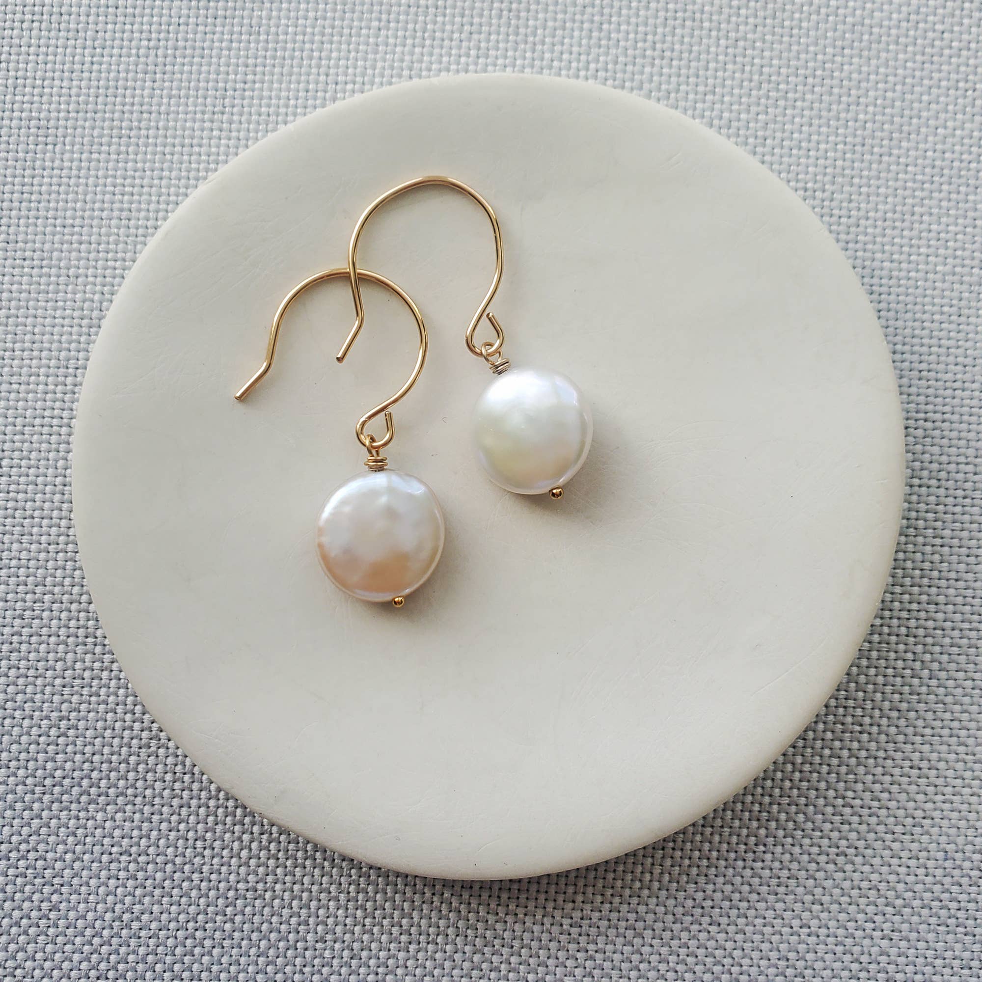 Carrie Whelan Designs - Wholesale Dangle Earrings - White Coin Pearl Earrings, 14kt Gold Fill, Sterling Silver2