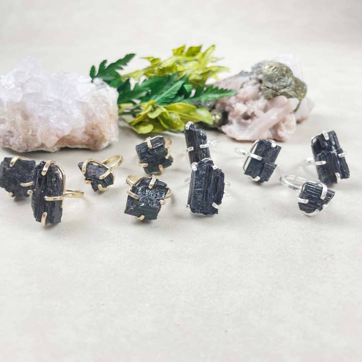 Ewelina Pas Jewelry - Wholesale Single Stone/Solitaire Ring - Raw Black Tourmaline Simple Ring