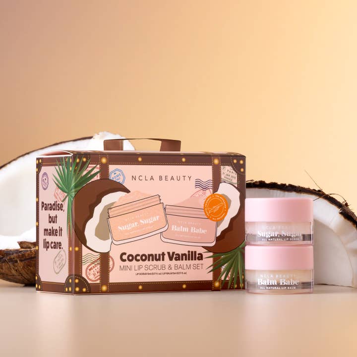 Coconut Vanilla Mini Suitcase Lip Set for wholesale by NCLA Beauty
