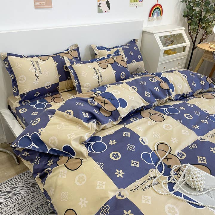 daintyduvet – Großhandel Bettwäsche-Set – Cute Bedding Teddybär-blaues Bettbezug-Set, luxuriöse Bettwäsche, Schlafsaal-Bettwäsche, Designer-Bettwäsche, Kinder-Bettbezug, King Queen, Full Twin Double4