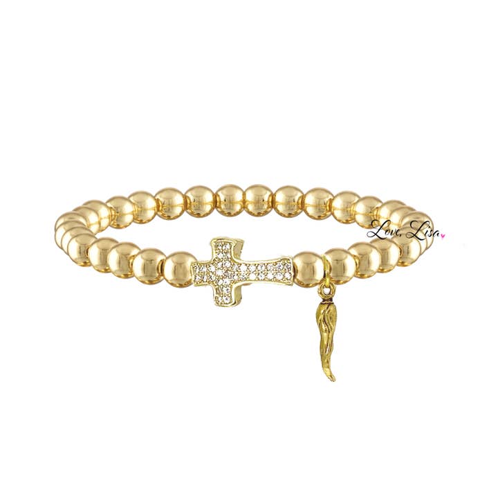 Love, Lisa - Wholesale Charm/Dangle Bracelet - Christine Italian Horn Cornicello Cross Bracelet