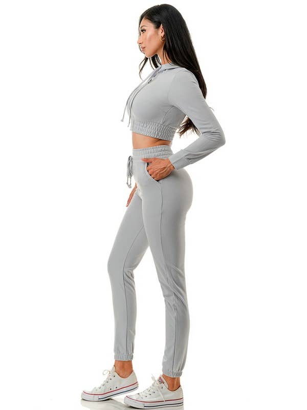 MIO WHOLESALE - Wholesale Lounge Set - Women's - FT105 FRENCH TERRY HOODED ZIP CROP SET3