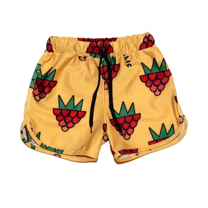 Pantaloncini da bagno UV per bambini - Lampone Love Giallo UV50+ per la vendita all'ingrosso da parte di Raspberry Republic