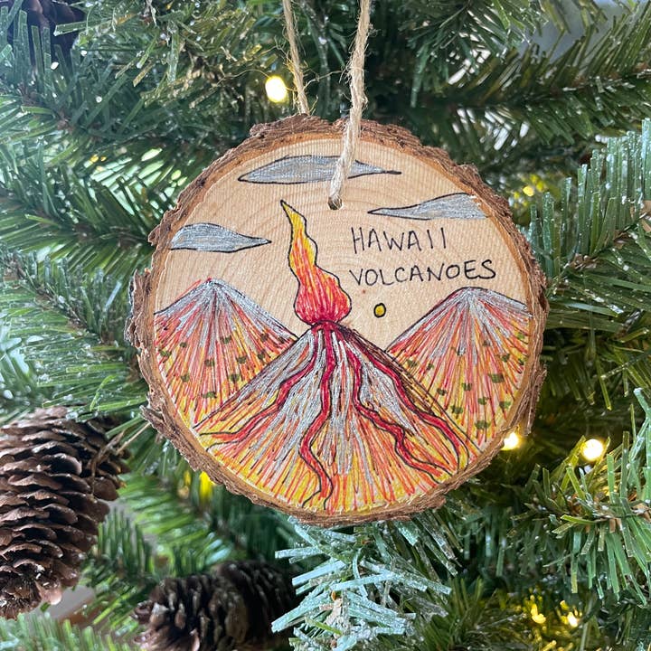 Hawaii Volcanoes National Park Ornament on Pine Wood for wholesale by Parks Art Collection