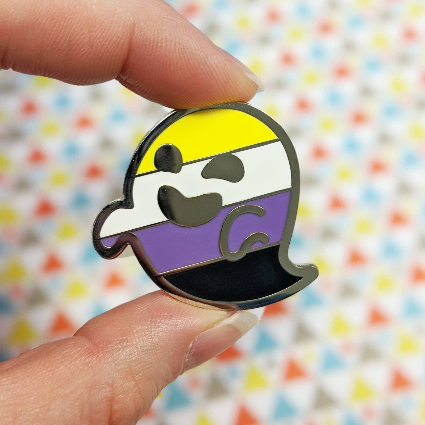 Cunning Linguist Co. – wholesale Lapel pin/button – Nonbinarition - nonbinary pride, LGBTQIA+ ghost enamel pin2