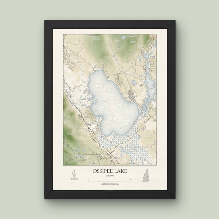Ossipee Lake New Hampshire Map Art Print VINTAGE Style for wholesale by Scott Lussier Maps