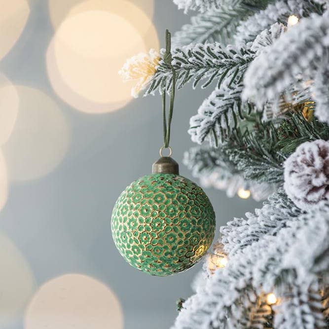 D3" Glass Xmas Ball Ornament - Green/Gold for wholesale by A&B Home Group Inc.