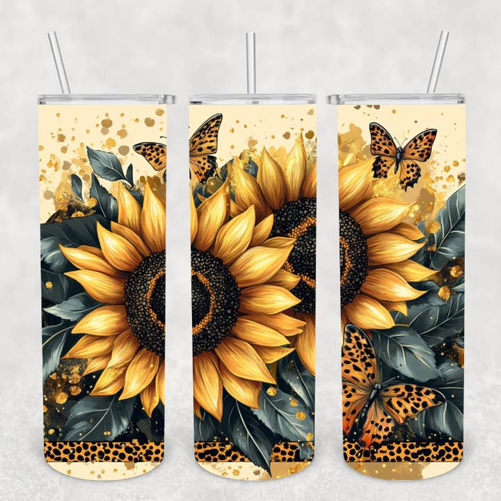 Sunflowers with Leopard Butterflies 20oz Tumbler for wholesale by Knotted Gypsy Designs