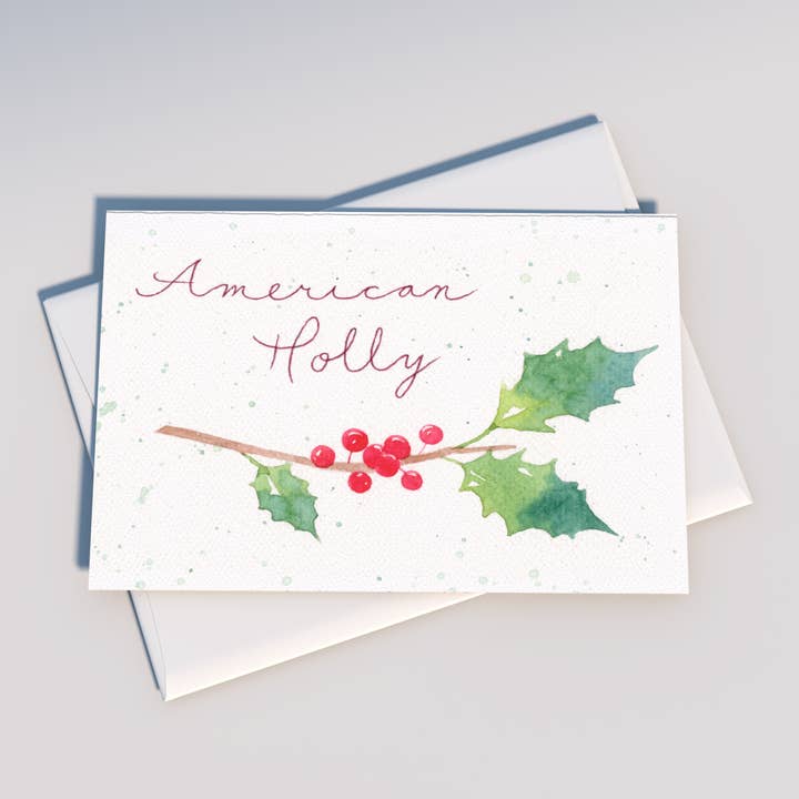 American Holly Vintage Christmas Greeting Card – A6 Size for wholesale by Tiday Art