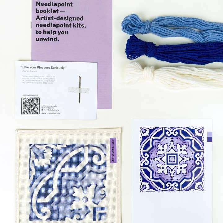 Unwind Studio - Wholesale DIY Craft Kit - Portuguese Tile Needlepoint Kit: Fontainhas4