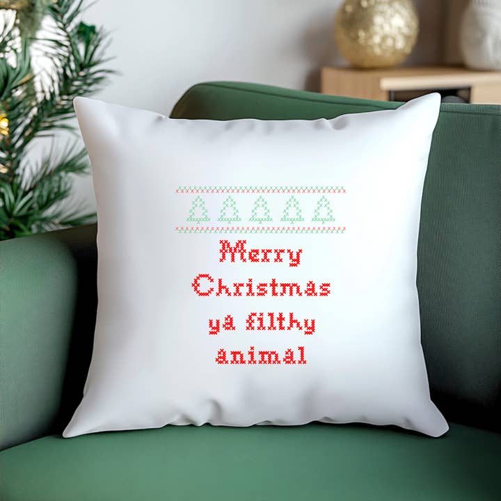Merry Christmas Filthy Animal - Holiday Throw Pillow for wholesale by Moonlight Makers