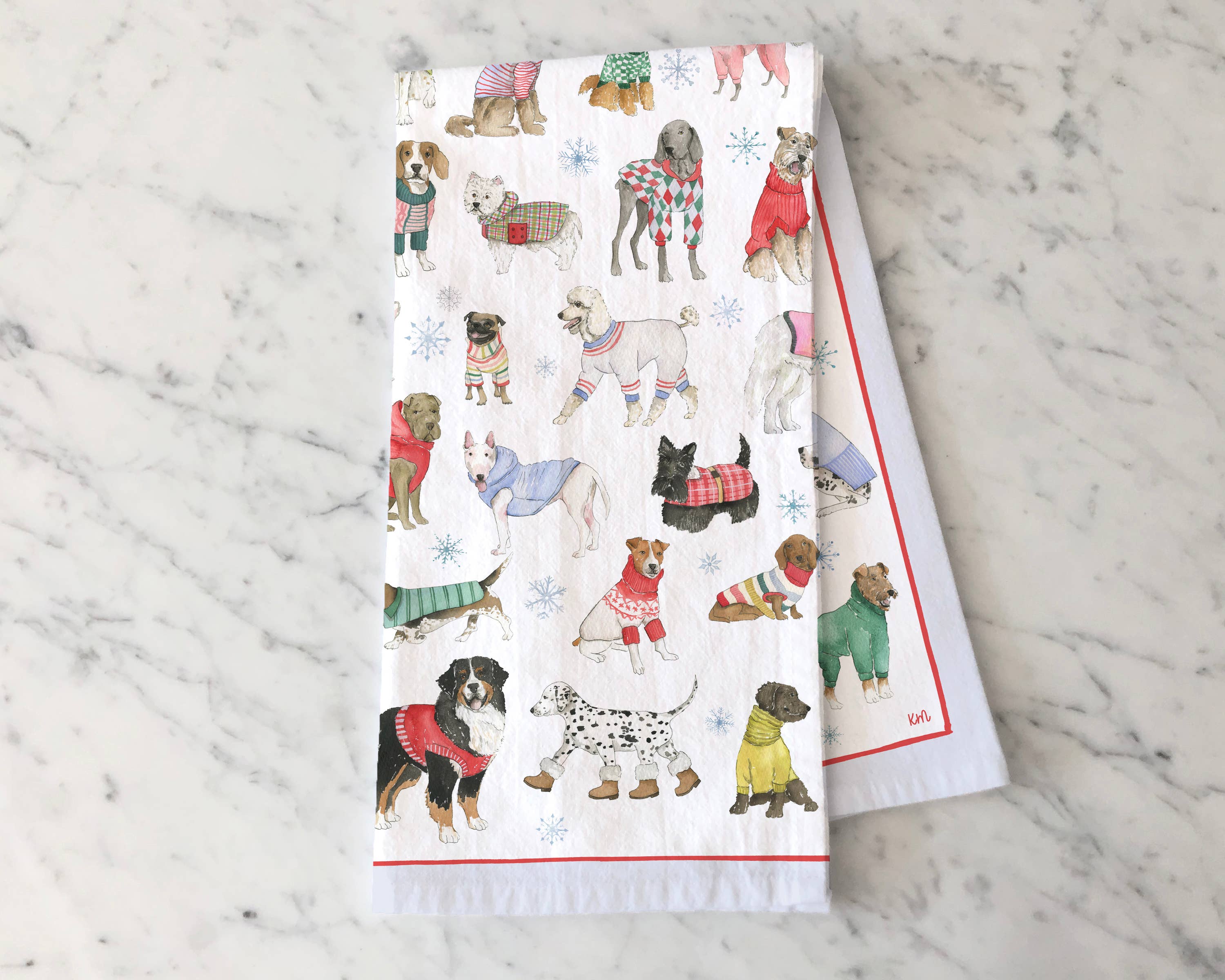 KelseyMDesigns - Wholesale Tea Towel - Sweater Dogs Kitchen Towel - Winter Tea Towel 2