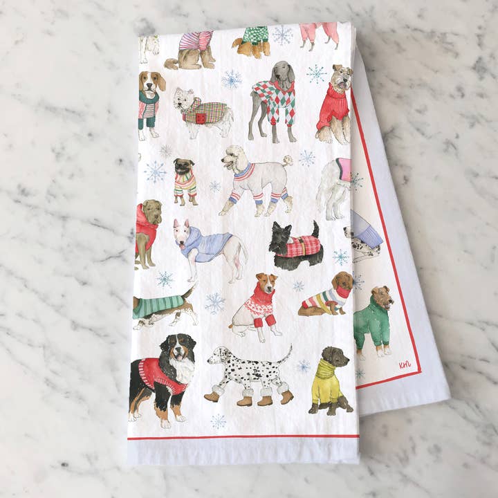 KelseyMDesigns - Wholesale Tea Towel - Sweater Dogs Kitchen Towel - Winter Tea Towel 2