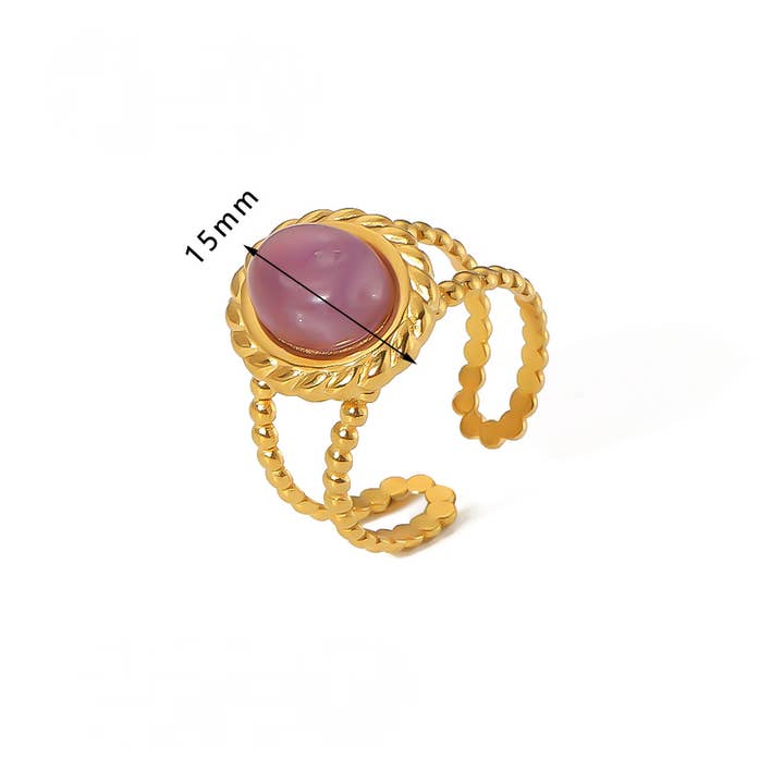 Mio Queena - Wholesale Cocktail/Statement Ring - 18K Gold-plated Stainless Steel Inlaid Stone Rings - FGS/CS