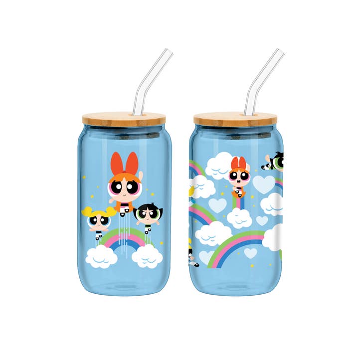 Silver Buffalo - Wholesale Drinking Glass/Cup - Powerpuff Girls Rainbows & Clouds 2pk 16oz Glass Tumbler