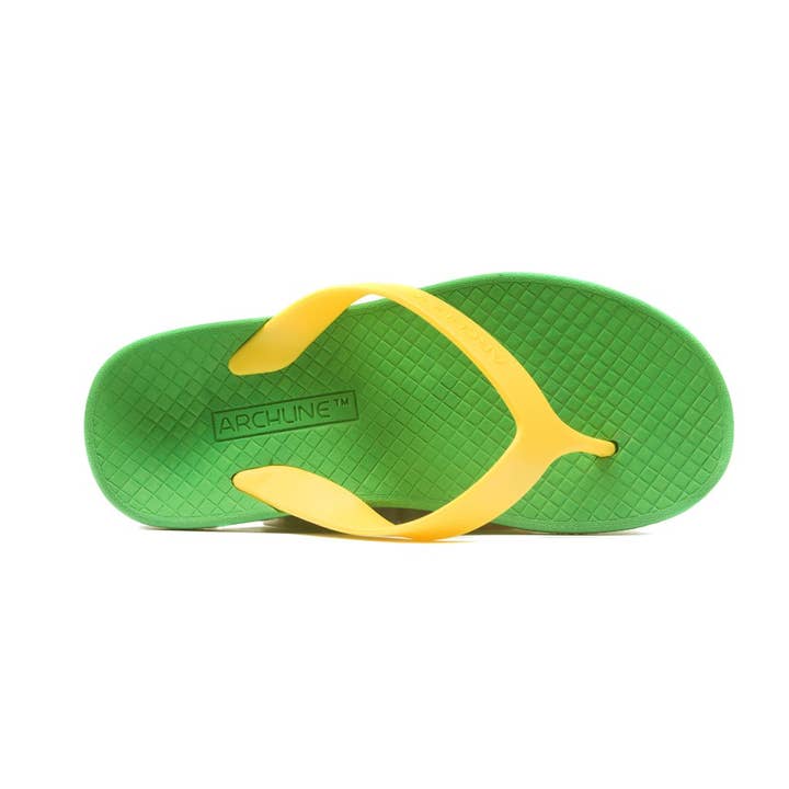 axign - Wholesale Sandals – Kids - Archline Kids Orthotic Flip Flops – Green/Gold3