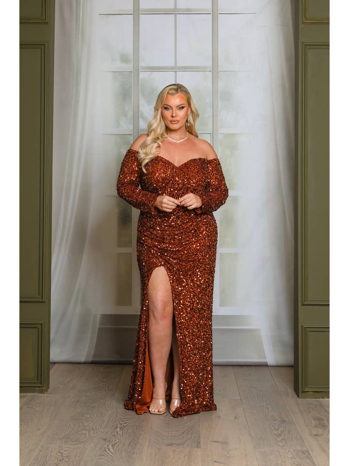 RICARICA INC. - Wholesale Gown - Women's - P1641P9-PLUS SIZE LONG SLEEVE OFF SHOULDER MAXI DRESS 5