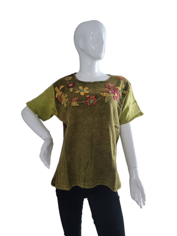 SSS111 Cotton Short Sleeve Shirt, Flower Garland Green for wholesale by Evergreen Guardian Imports