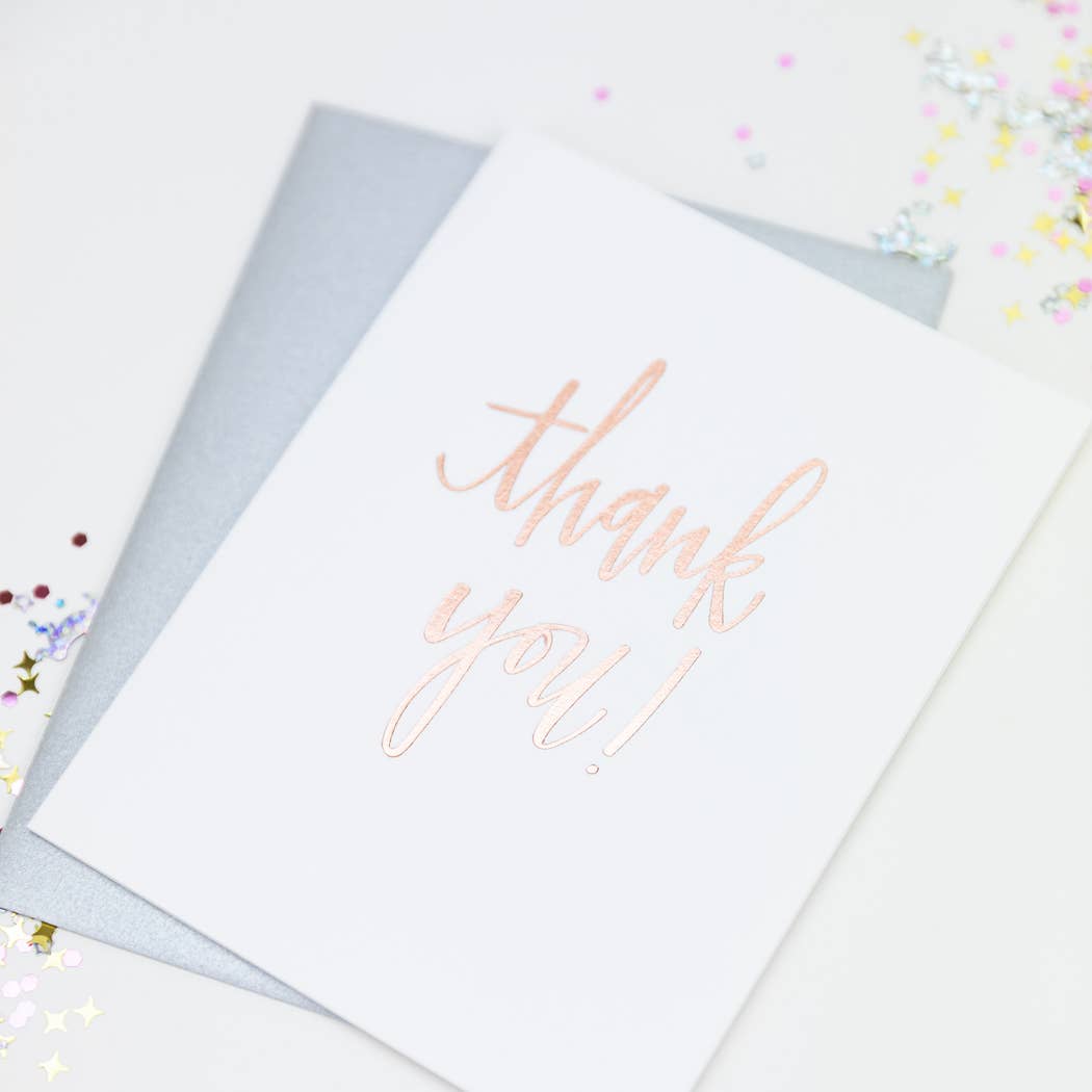 Chez Gagné – Engroshandel Takkekort – Tak-script - Rose Gold Letterpress-kort1