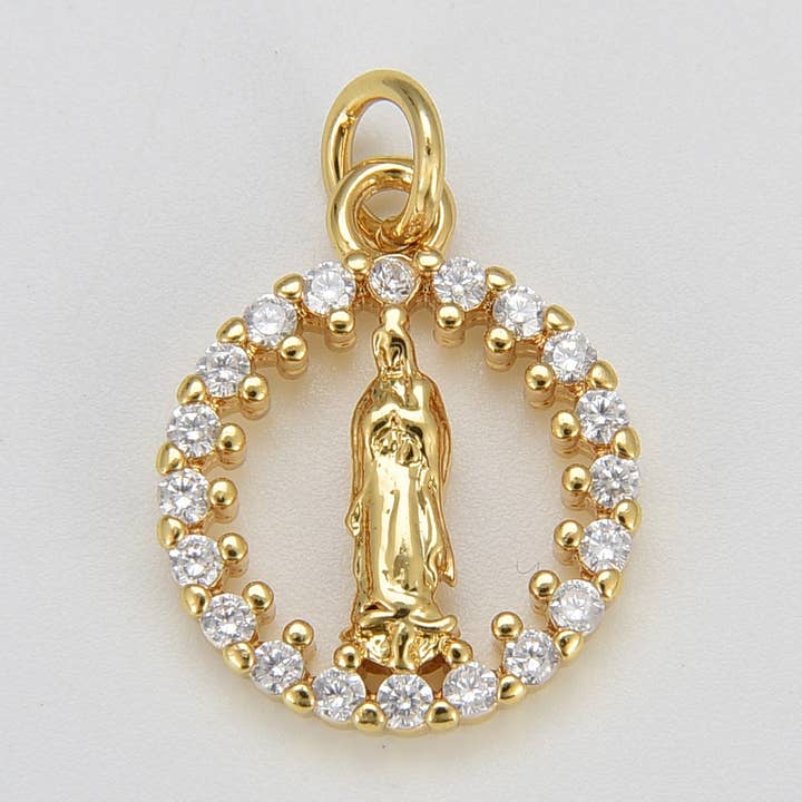 CZ Pave Maagd van Guadalupe met goud gevulde bedelhanger CP1605 voor wholesale door Beads Creation