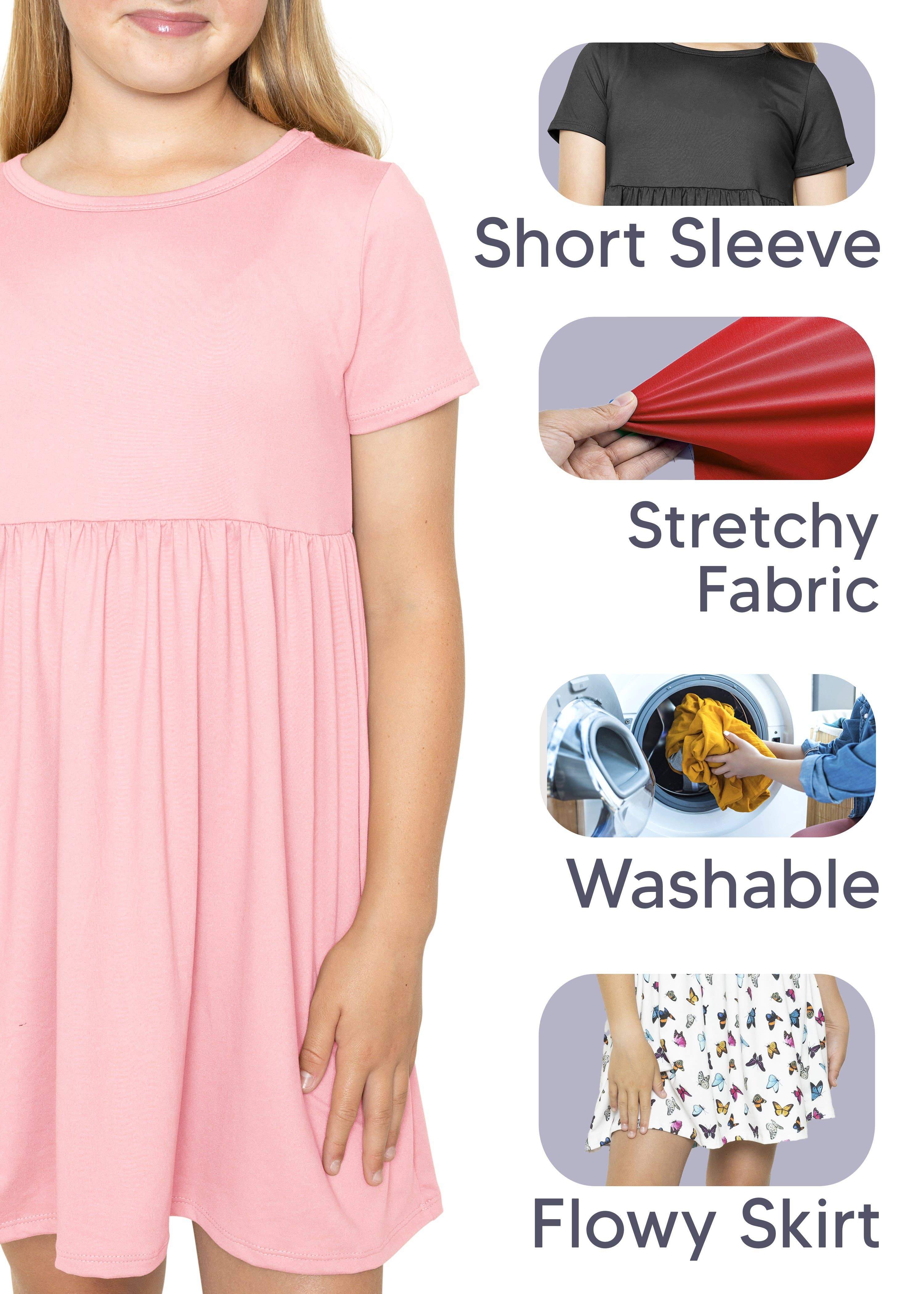 Stretch Is Comfort - Wholesale Dress - Kids - Youth Girl’s Oh So Soft Playtime T Shirt Dress Short Sleeve Casual Stretch Play Dresses|Little to Big Kids6