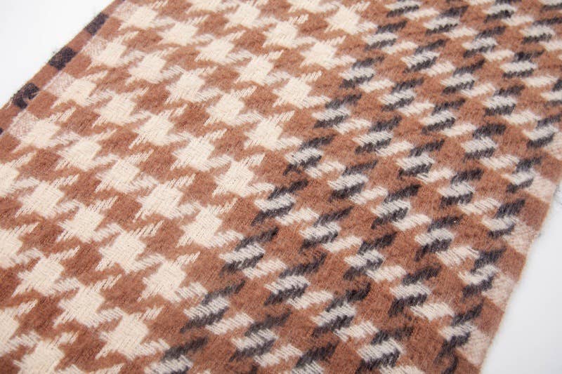 Adorro - Wholesale Scarf - Women's - Soft Two Tone Houndstooth Chunky Fleece Oblong Tassel Scarf10