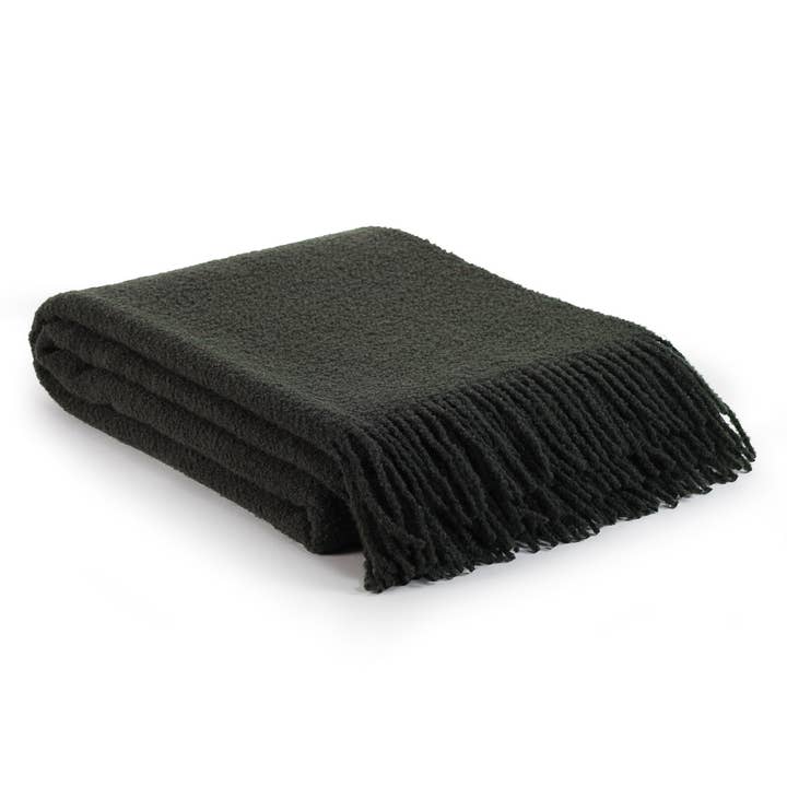 Wool bouclé throw blanket PARIS swamp green for wholesale by MoST