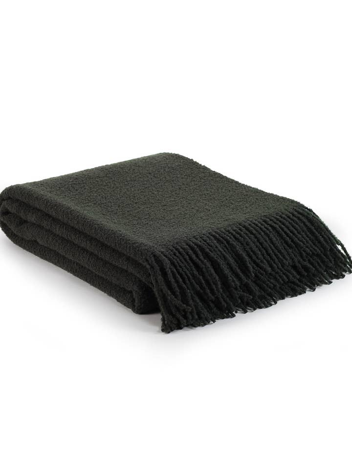 Wool bouclé throw blanket PARIS swamp green for wholesale by MoST