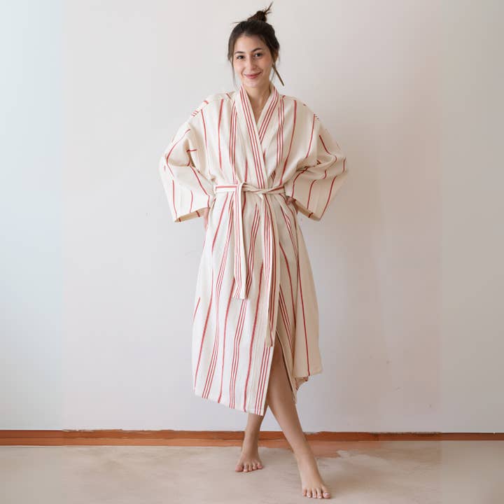Vivamaison - Vendita all'ingrosso Vestaglia - Unisex - Kimono a Righe in Cotone Premium, Comfort Leggero6