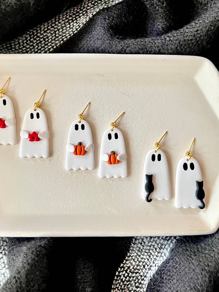 Orecchini Pumpkin Ghost, Orecchini Leaf Ghost, Orecchini per la vendita all'ingrosso da parte di SeizeTheClayJewelry