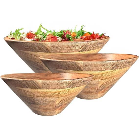 Handgedraaide Indiase acaciahouten schalen, natuurlijke afwerking, set van 3 voor wholesale door India Wholesale Co