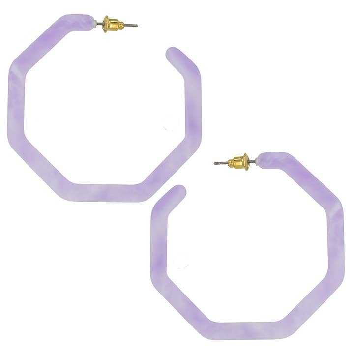 Suzie Q USA - Wholesale Hoop Earrings - Acrylic Octagon Shape Open-End Hoop Earring1