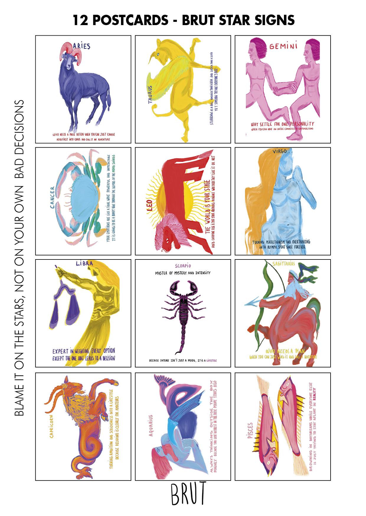 Brut - Wholesale Postcard - STAR SIGNS ZODIAC | POSTCARDS SET     4