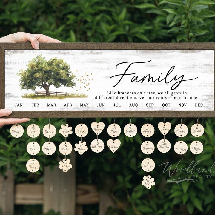 Framed Family Birthdays and Celebrations Calendar Sign Gift for wholesale by Woodland Shanty