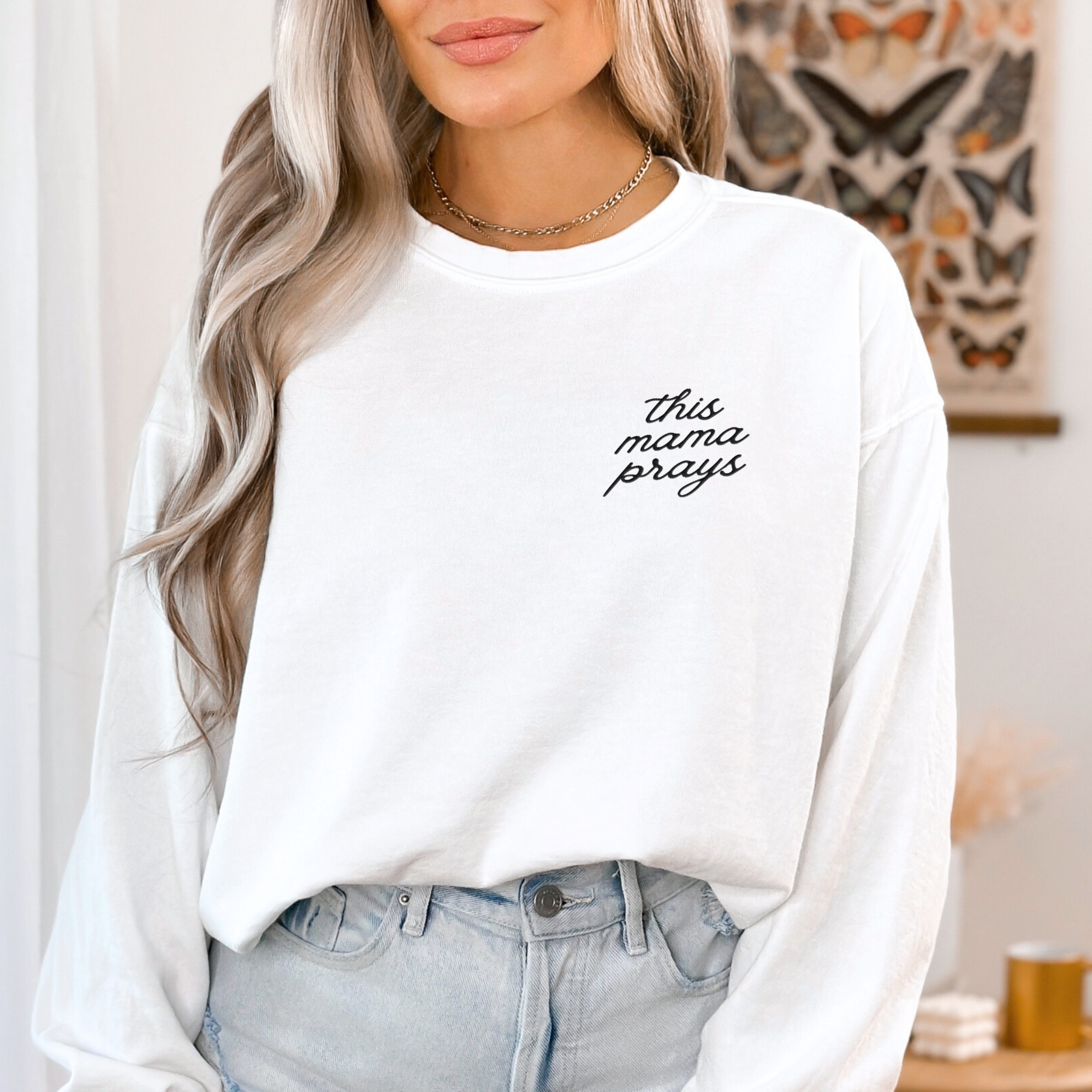 Scripted Pearl - Wholesale Sweatshirt - Women's - This Mama Prays Embroidered Comfort Colors Sweatshirt 2