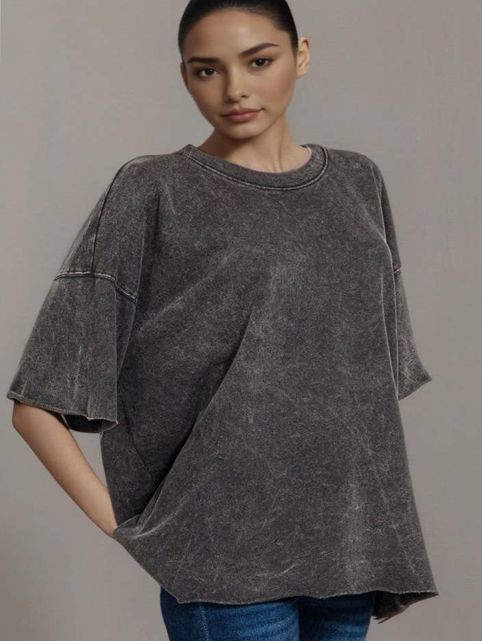 42POPS - Wholesale T-Shirt - Women's - ".._ Washed French Terry Loose fit Top Reg/Plus41